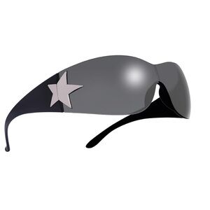 Rimless Y2K Sunglasses for Women Men,Trendy Shield Wrap Around Oversized Glasses